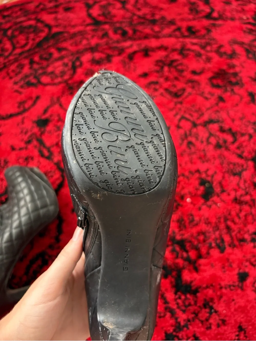 Women’s Black Quilted High Heel Ankle Booties with Side Zip